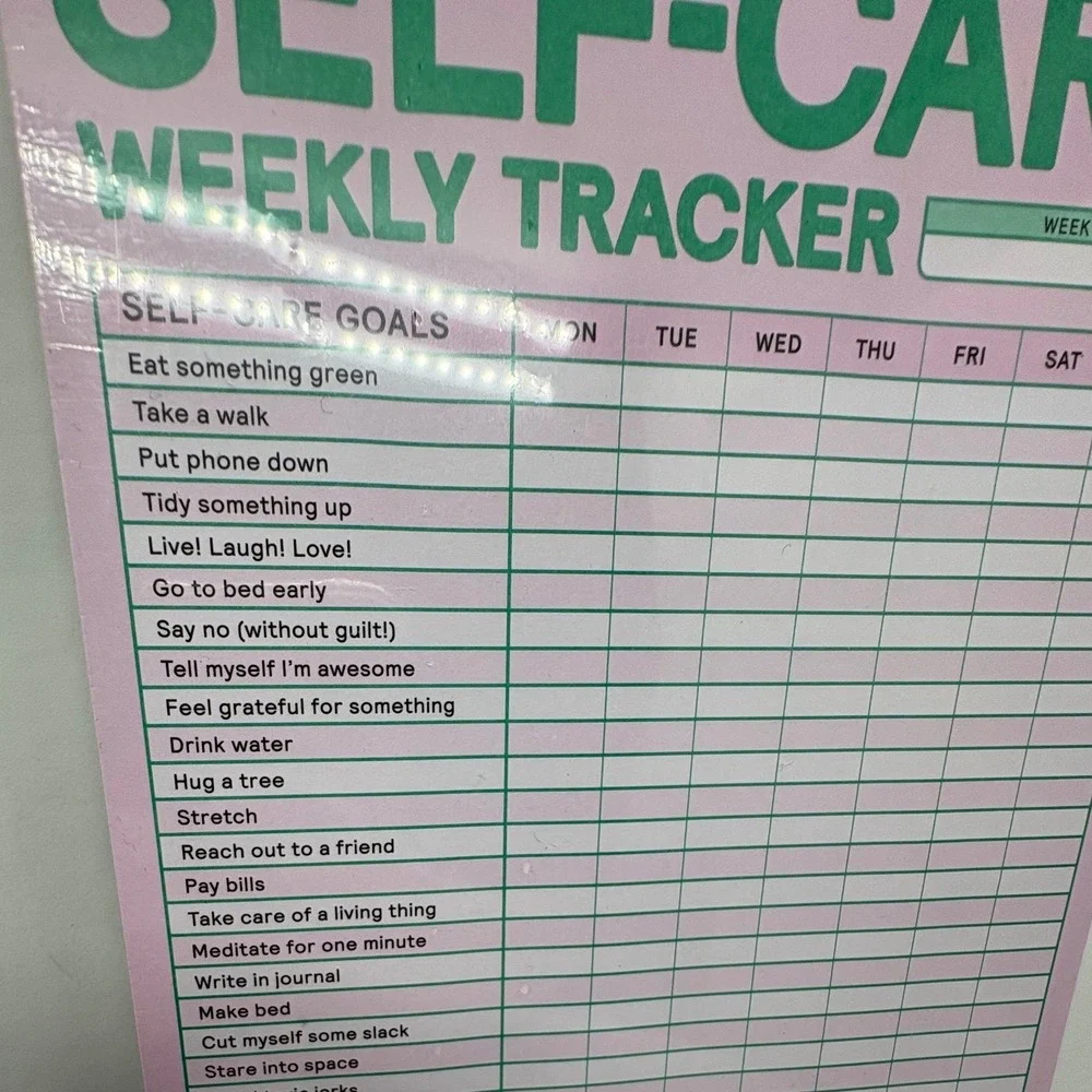 Funny BFF Gift Self-Care Weekly Tracker Classic Pad Pink Green 60 Sheets Gag
